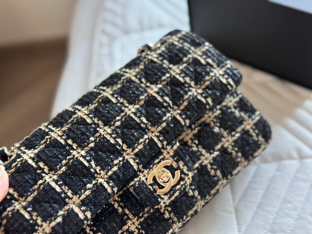 CHANEL Black and Beige Tweed 19 Flap Small Mixed Hardware 10.0 x 6.5 x 3.75 in