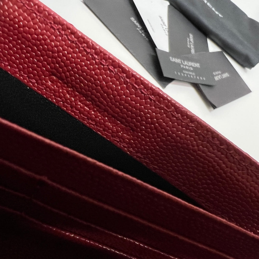 YSL Long Wallet Red Leather Gold Tone 10771 19cm