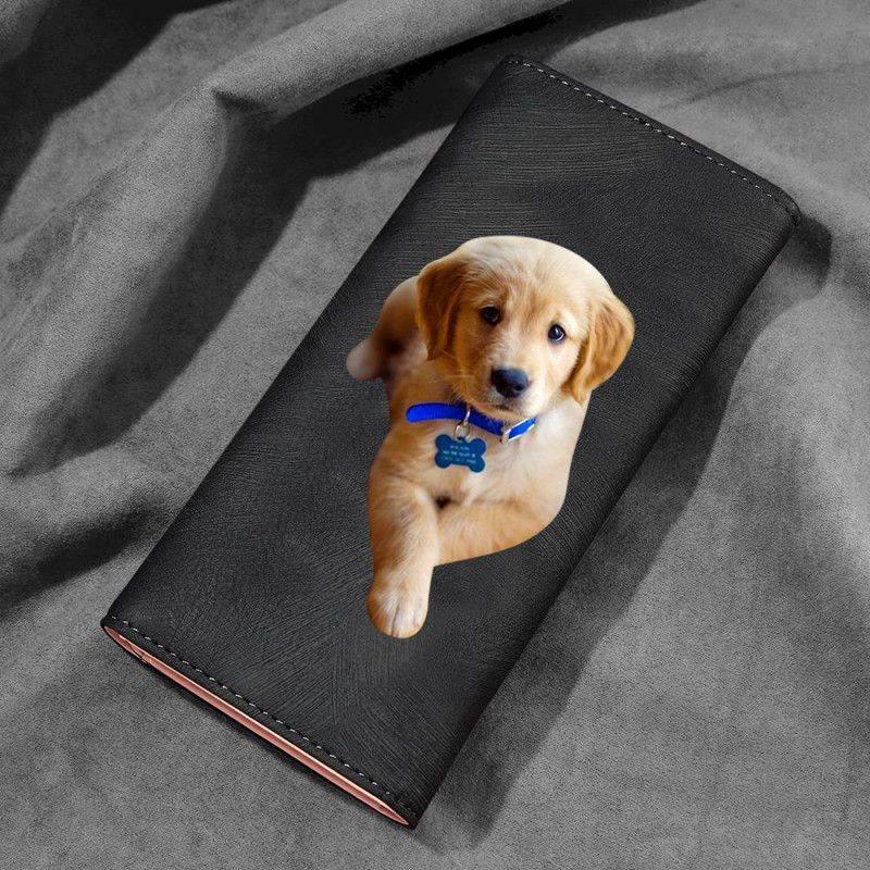 Women's Trifold Pet Photo Wallet - Black Leather