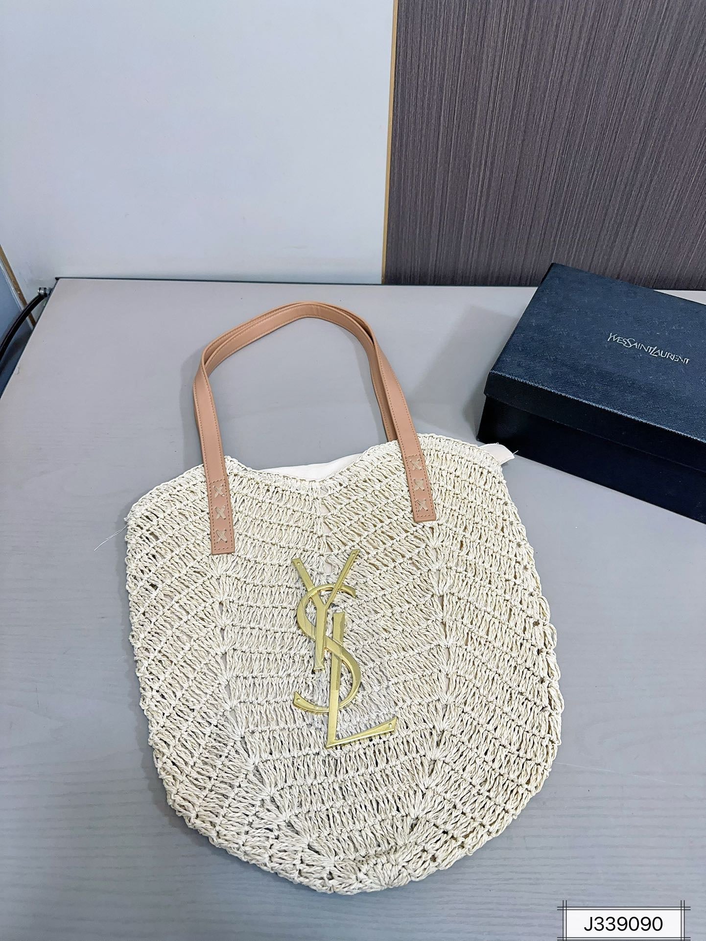 YSL SAINT LAURENT Vacation Casual Raffia Woven Tote Bag 35x32cm