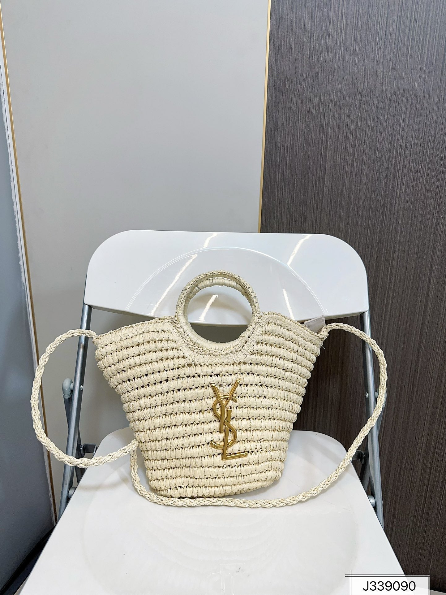 YSL SAINT LAURENT Raffia Woven Tote Bag For Summer Vacation Beach 30x20cm
