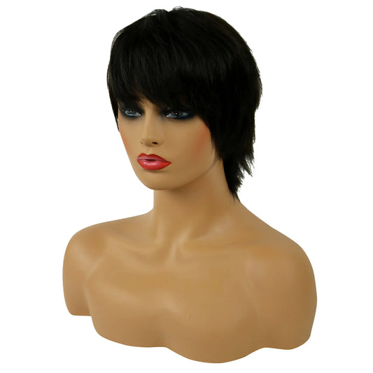 Nia Long Layered Short Straight Capless Human Hair Wigs 10 Inches