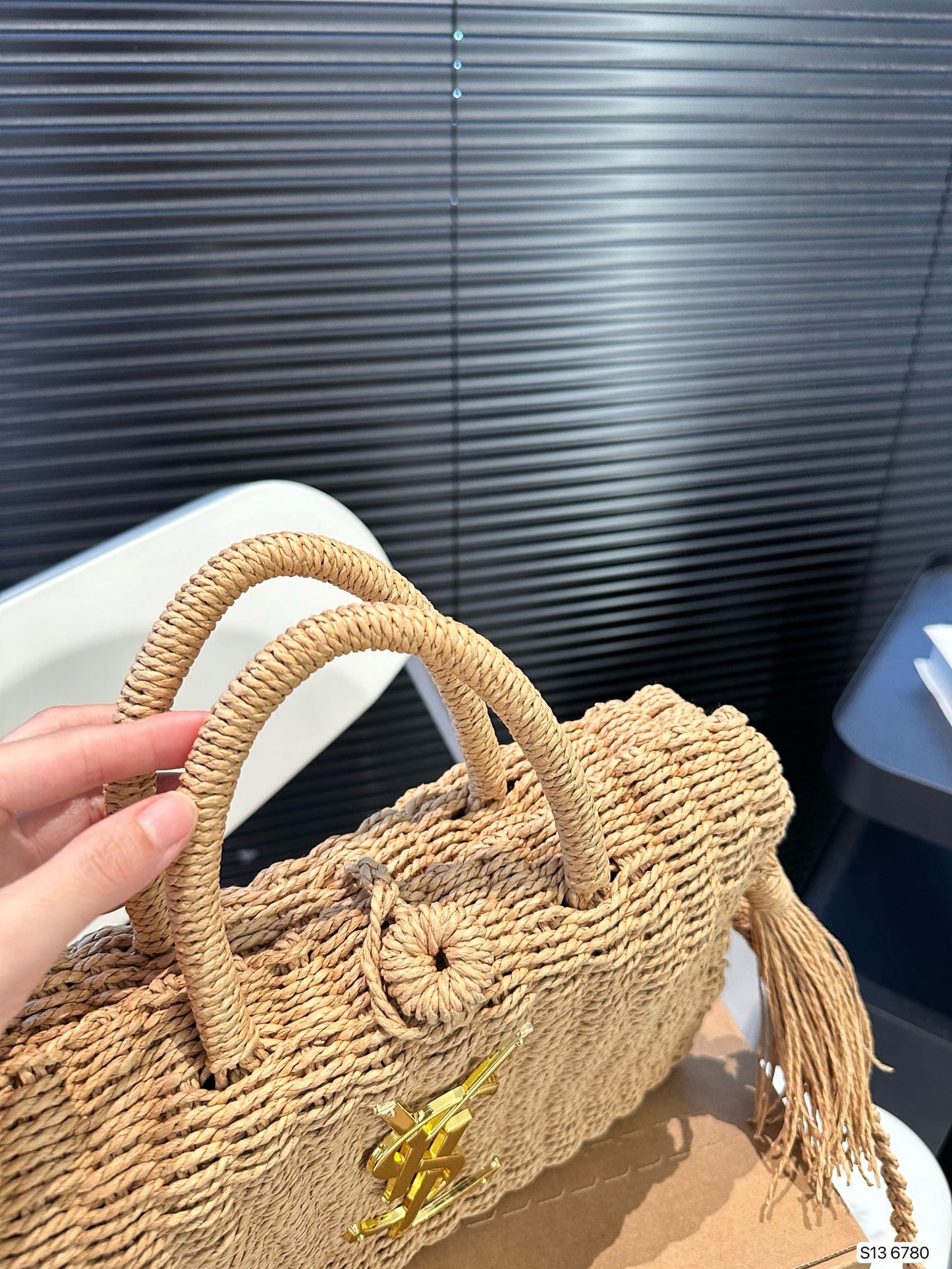 SAINT LAURENT YSL Vacation Woven Tote Bag 27x18cm