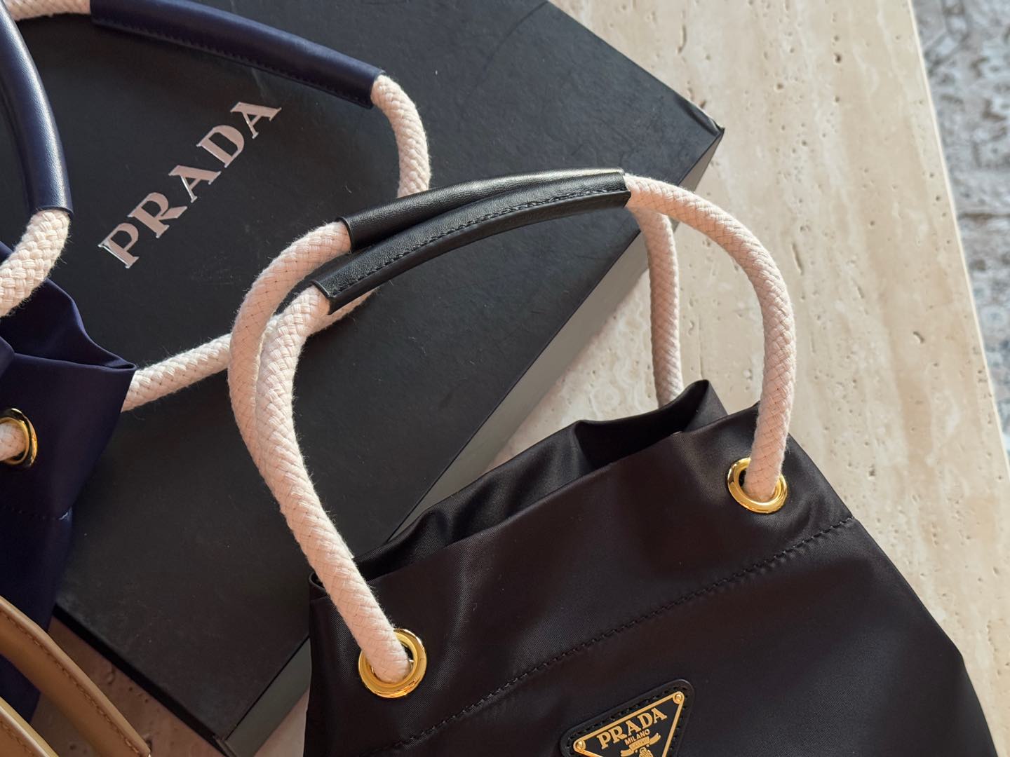 Prada Nylon Bucket Bag Black Handbag 26x25cm