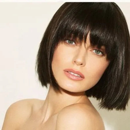 Short Straight Bob Wig 100% Human Hair With Full Bangs 10 Inches