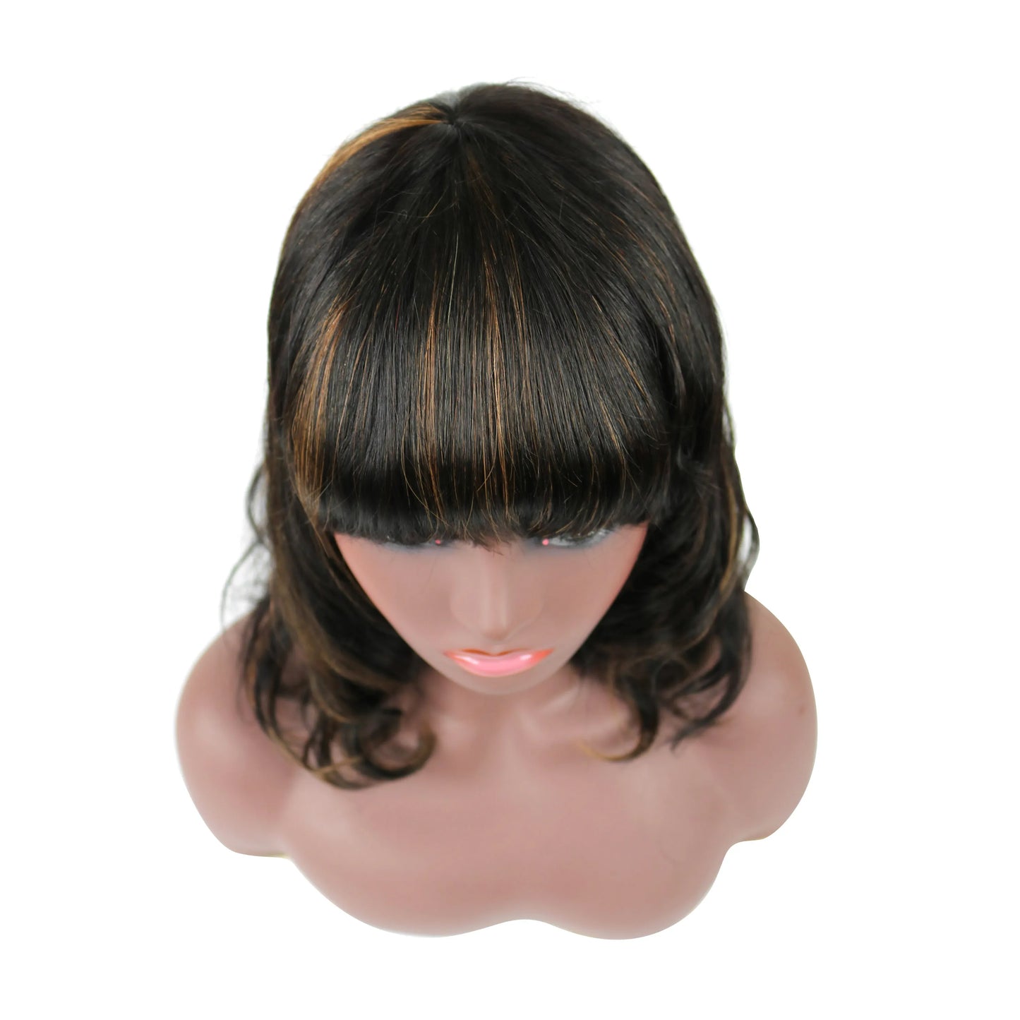 Beautiful Medium Natural Straight Mixed Dark Brown 100% Human Hair Capless Wig 14 Inches