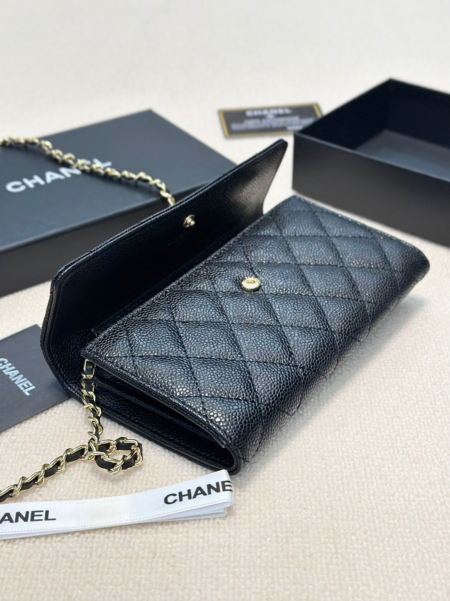 CHANEL Black Wallet Buckle Chain Bag