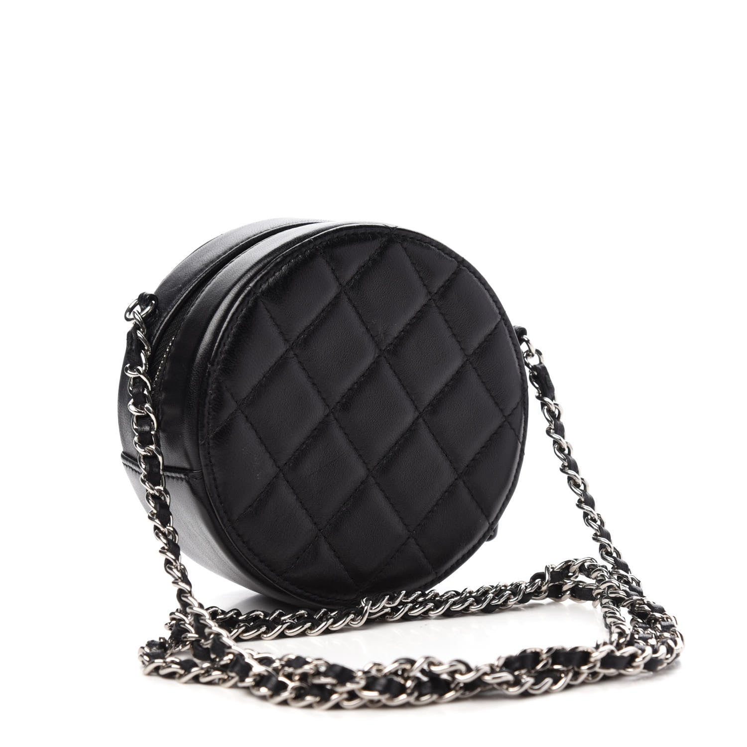 CHANEL Lambskin Quilted Round Clutch With Chain Black