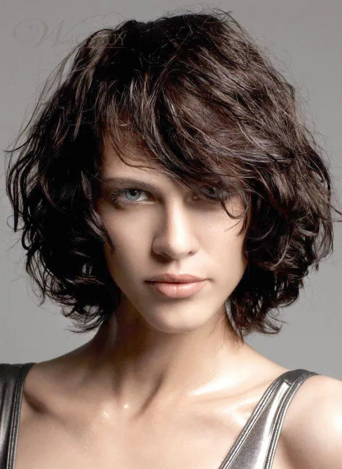 New Messy Short Curly Bob Hairstyle 100% Human Hair Wig 10 Inches