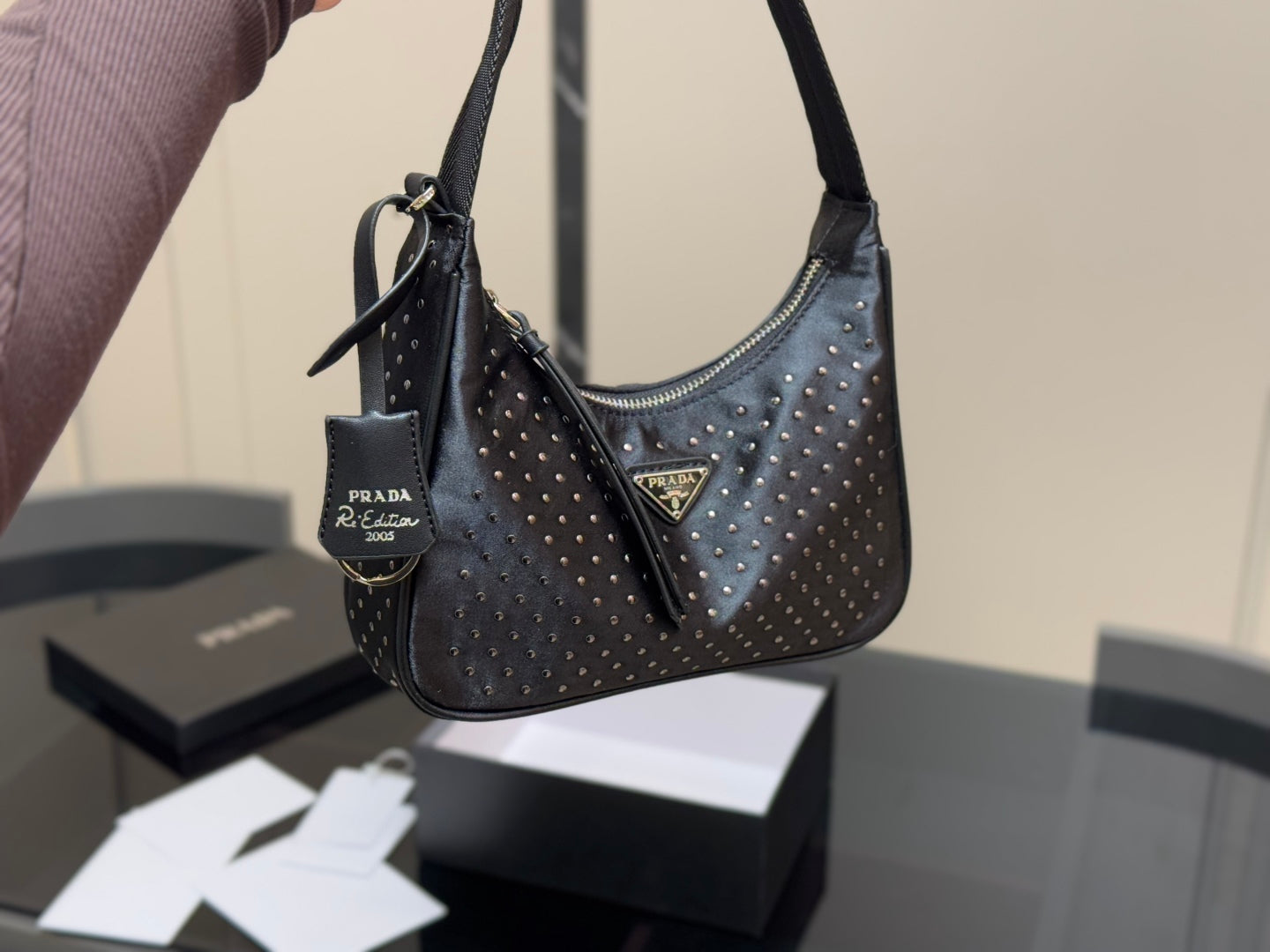 Prada Hobo Nylon Tote Bag Black