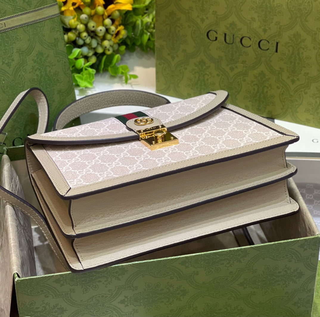 Gucci Ophidia Top Handle Grey Eggshell Bag 25 x 18 x 6 cm