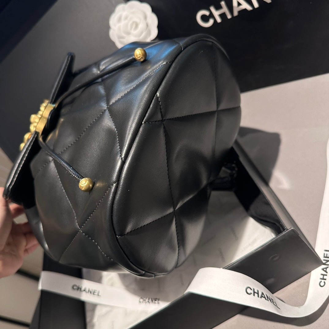 CHANEL 24C Black Lambskin Quilted 19 Flap Backpack Mixed Hardware
