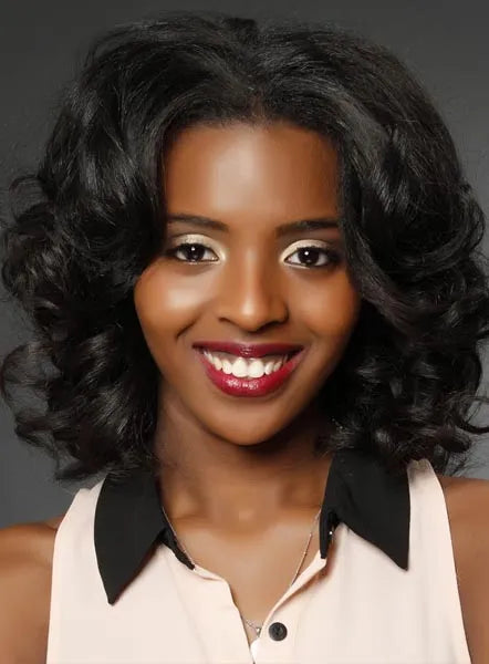 Afro Medium Wave Black Women Hairstyle Body Wavy Lace Front Synthetic Wigs 12 Inches