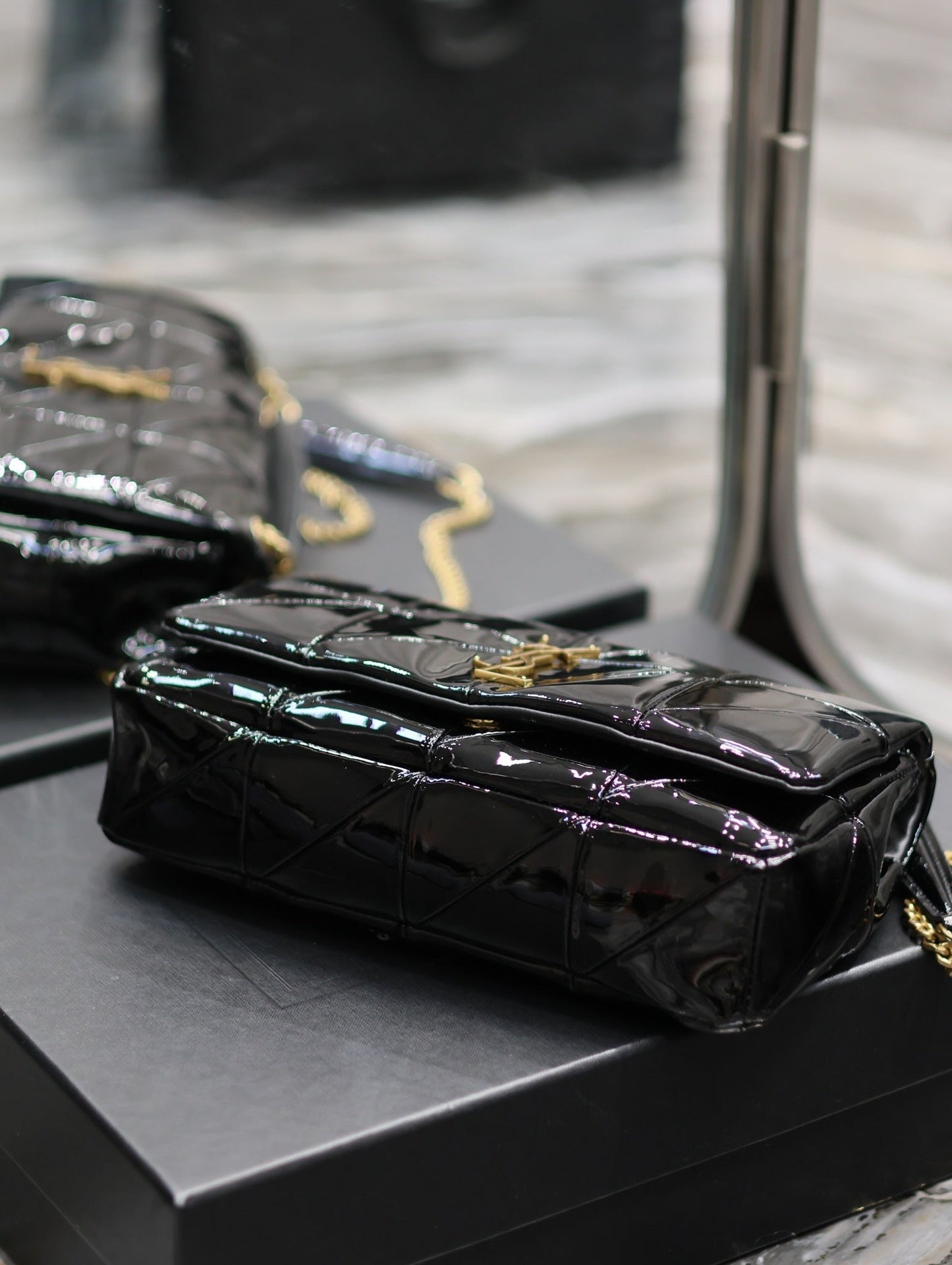 YSL Jaime Patent Black Bag - 25x15x7.5cm