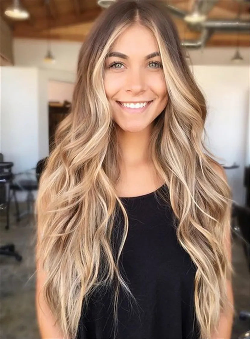Balayage Hair Middle Parting Long Loose Wave Synthetic Hair Lace Front Women Wigs 26 Inches