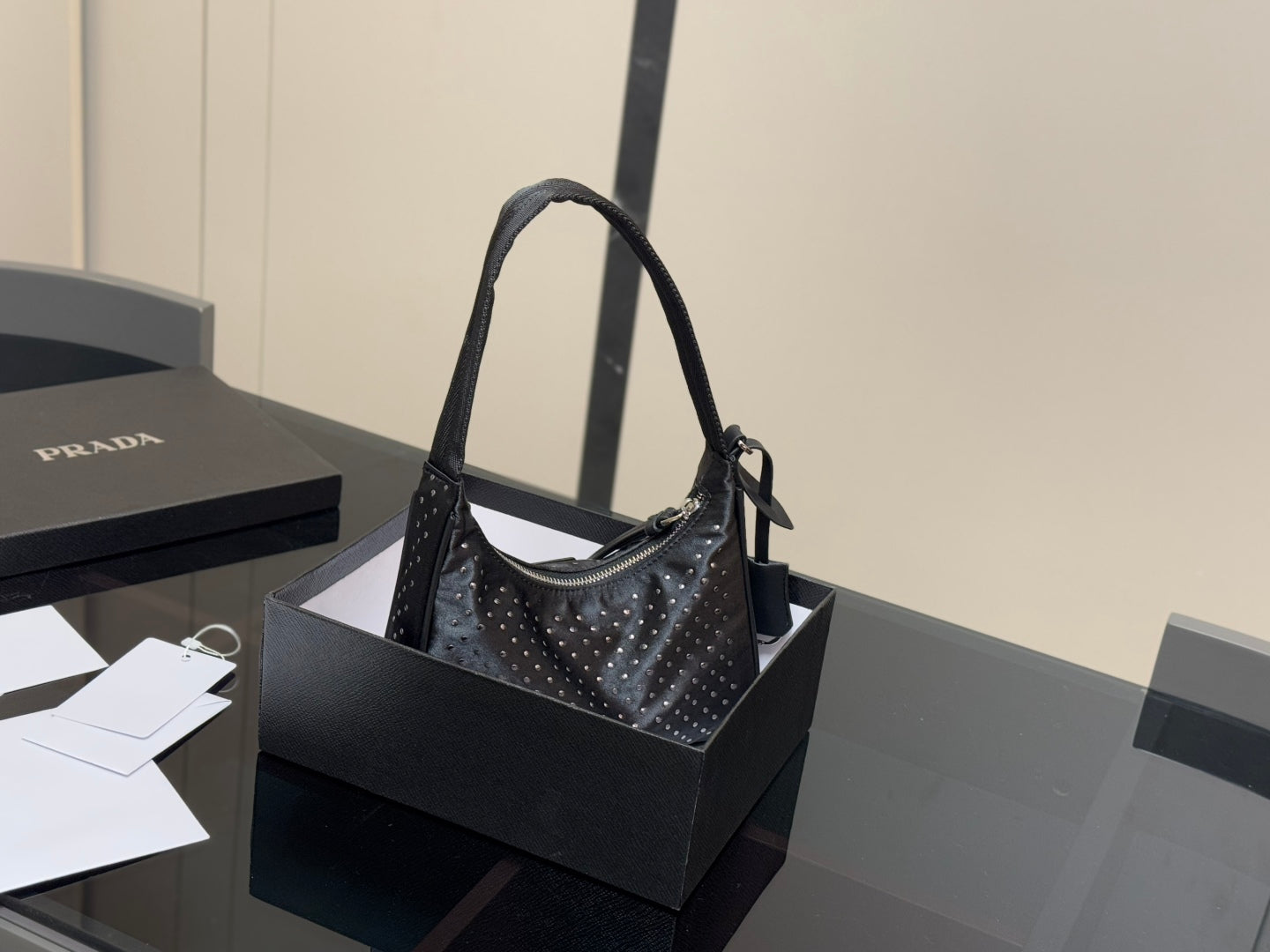 Prada Hobo Nylon Tote Bag Black