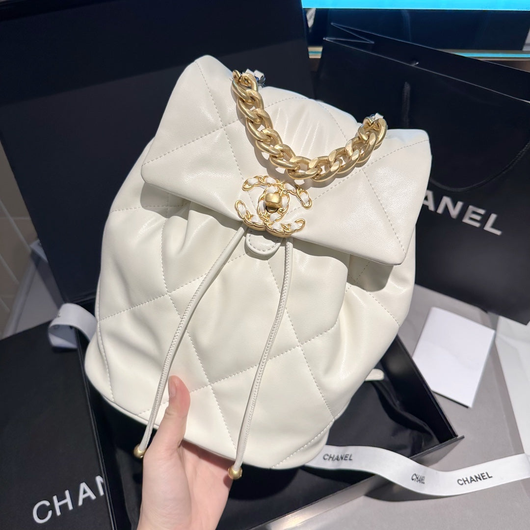 CHANEL  Lambskin Quilted Backpack White