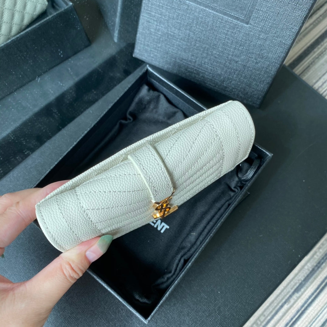 YSL Envelope Purse White Gold A026KK 13.5cm