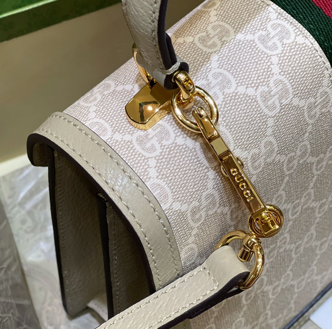 Gucci Ophidia Top Handle Grey Eggshell Bag 25 x 18 x 6 cm