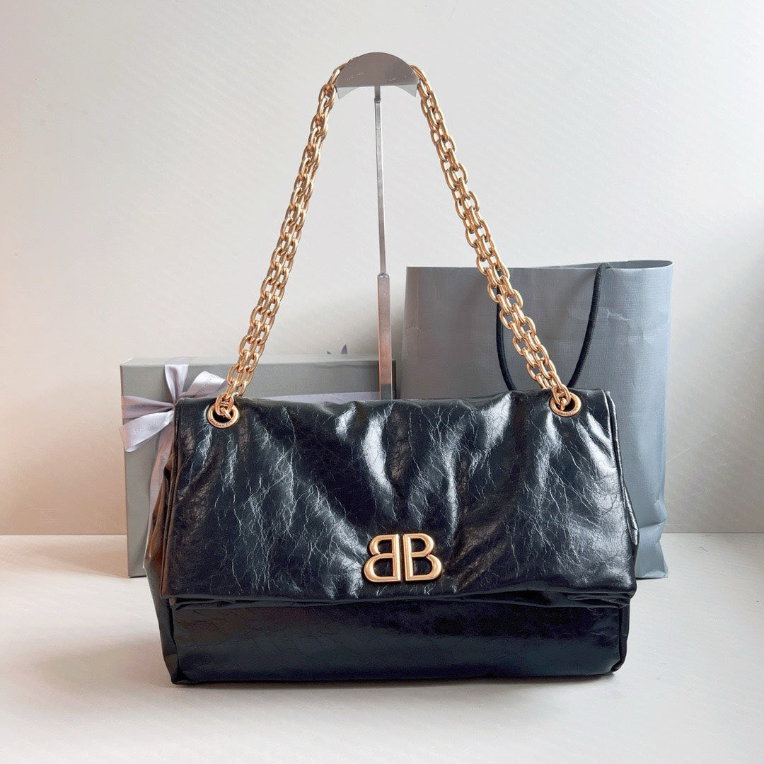 Balenciaga Monaco Medium Chain Bag in Black Gold Hardware 32.5 x 22 x 9.9cm