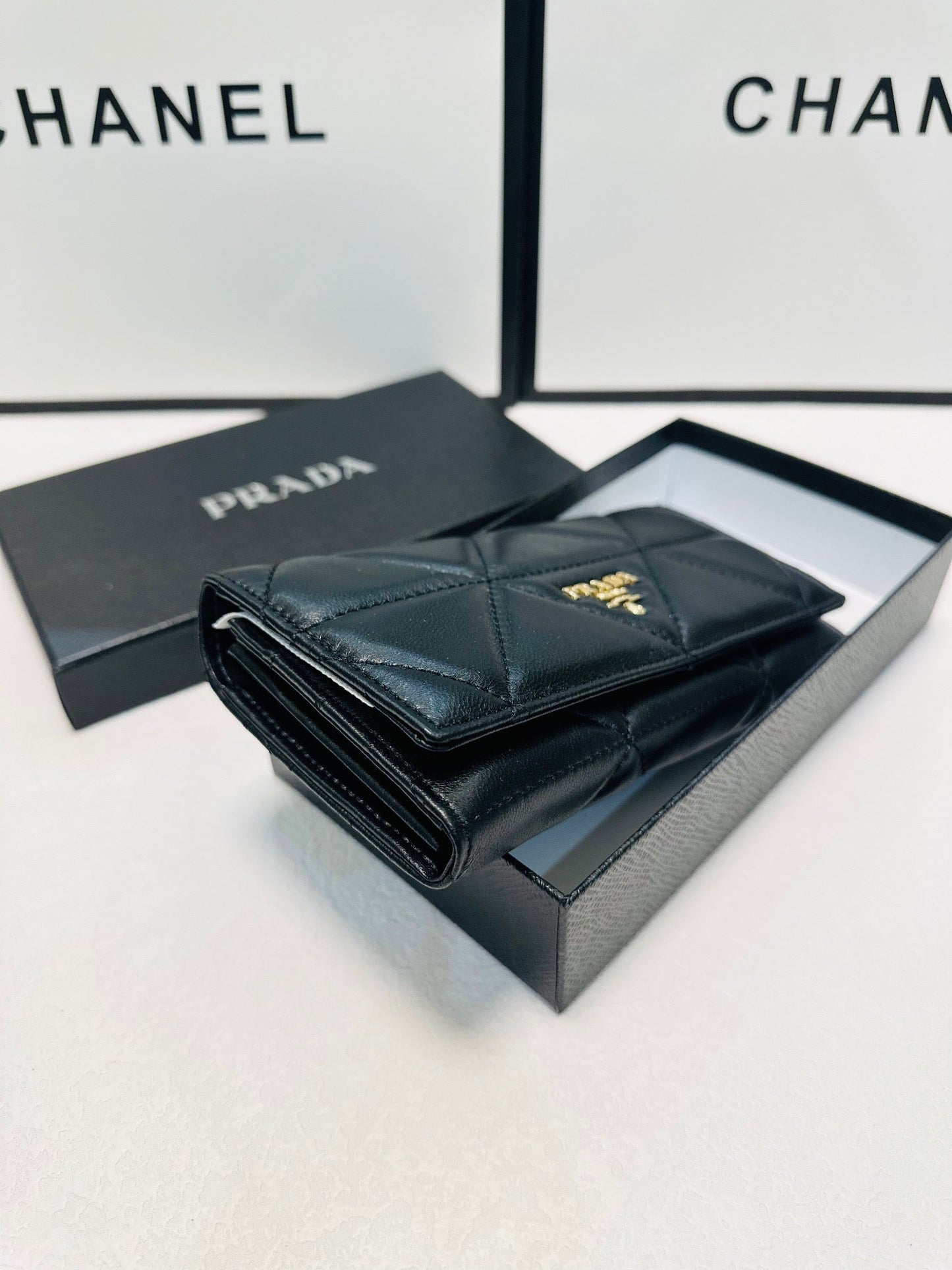 Prada Long Leather Wallet In Black 19x10cm