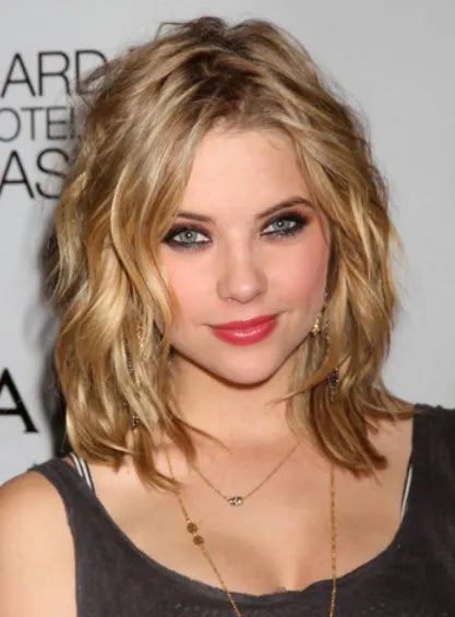 New Arrival  Ashley Benson Hairstyle Shoulder Length Wavy Lace Wig 100% Human Hair 12 Inches
