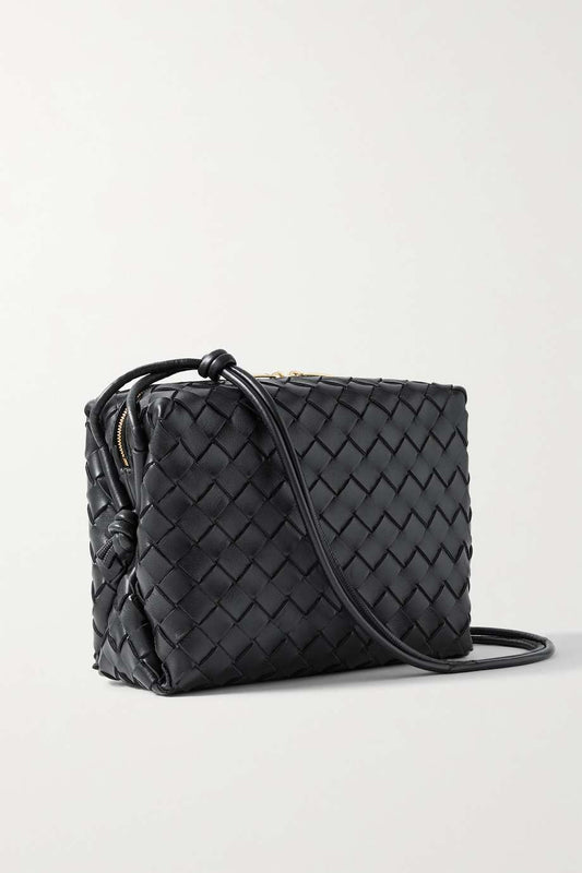 BOTTEGA VENETA Loop small intrecciato leather shoulder bag Black