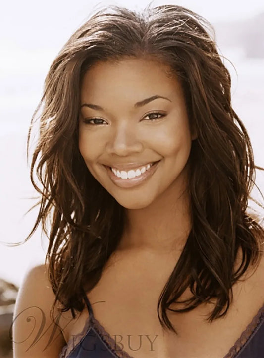 Gabrielle Union Long Wavy Brown Human Hair Capless Wigs 16 Inches