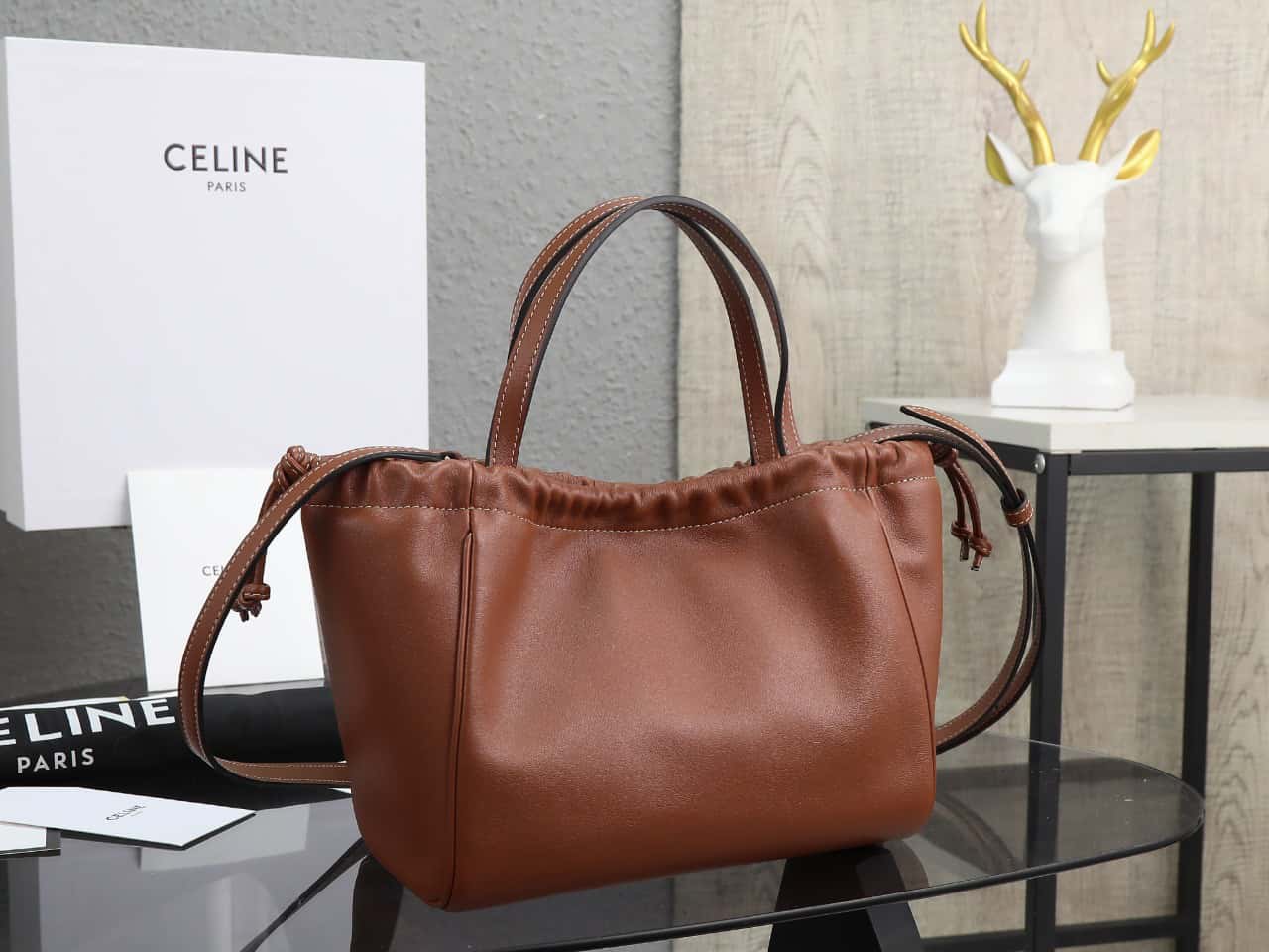 Celine cabas rawstring cuir triomphe in grained calfskin handbag