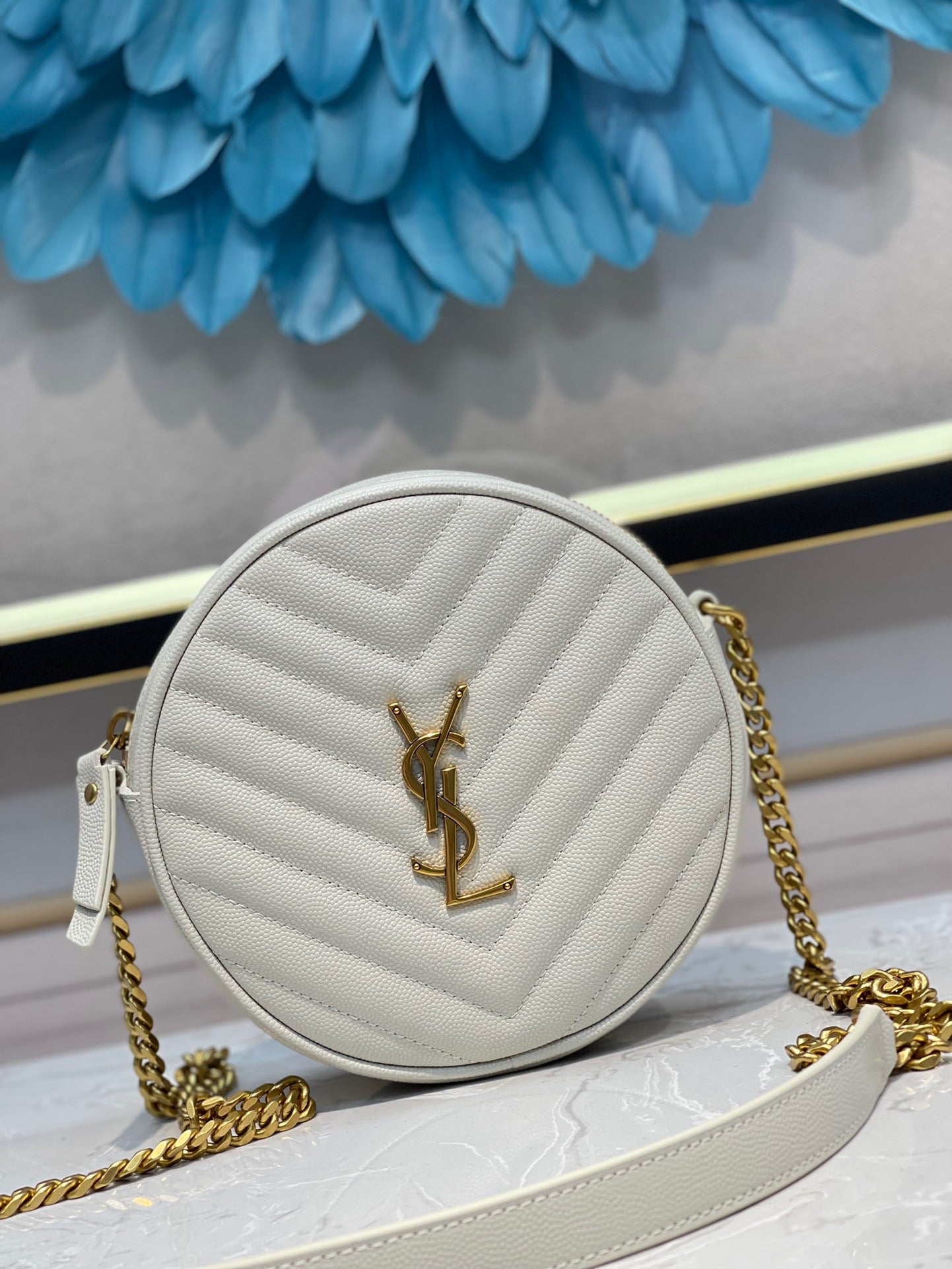 YSL Bolsa transversal Vinyle Redonda White 17 x 17 x 5.5 cm