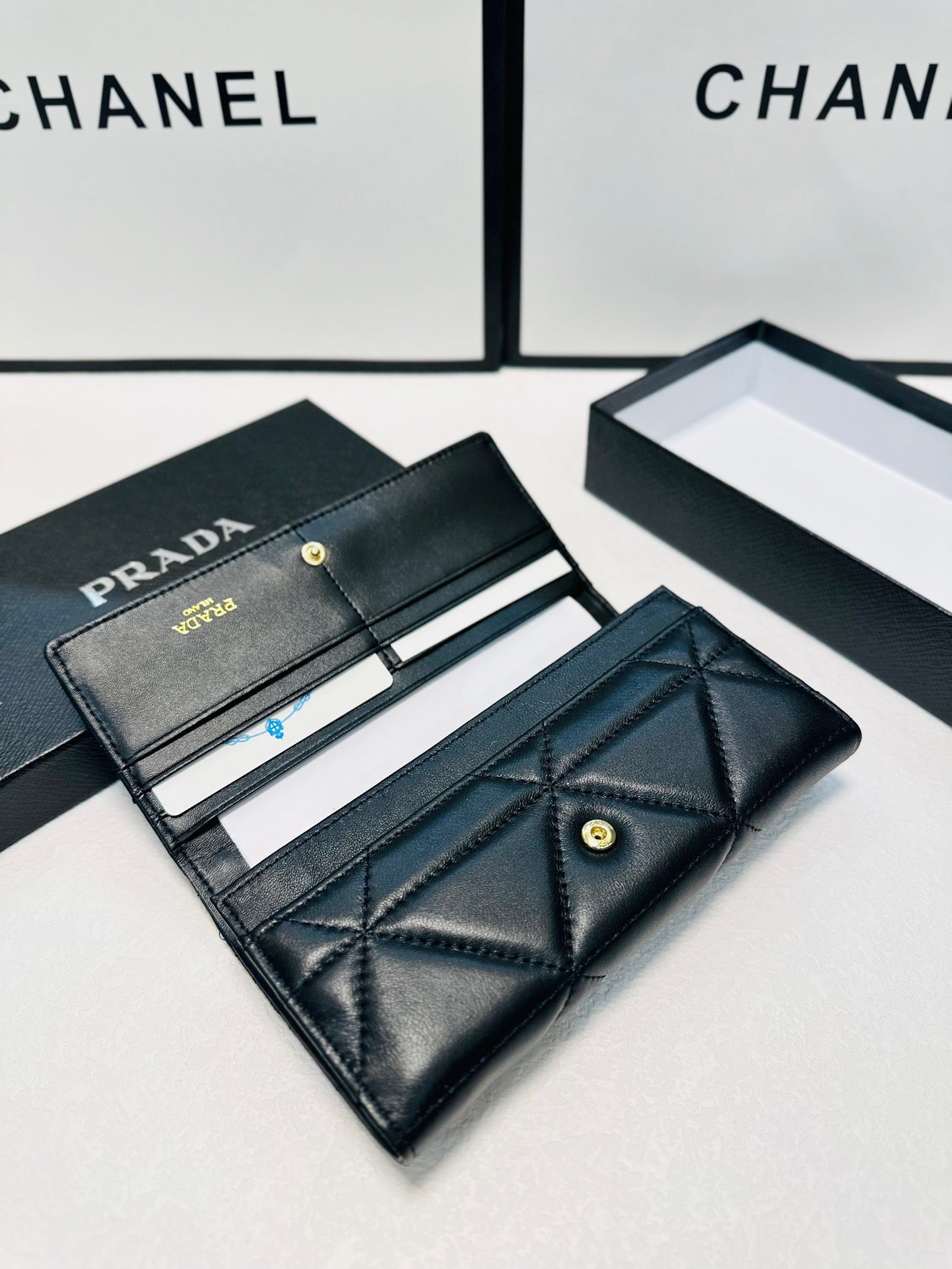 Prada Long Leather Wallet In Black 19x10cm