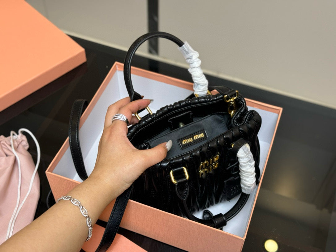 Miumiu Bowling Bag Tote Black Size 22x17cm