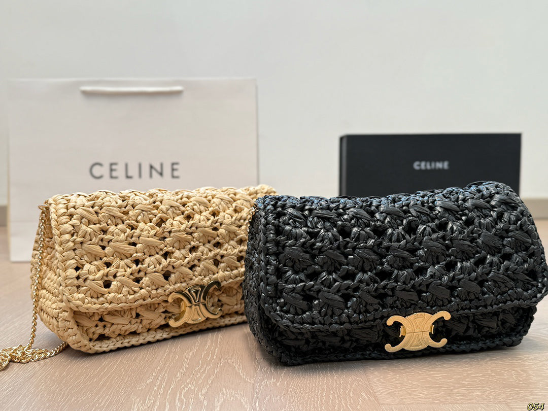 Celine Straw Chain Crossbody Bag 25x14cm