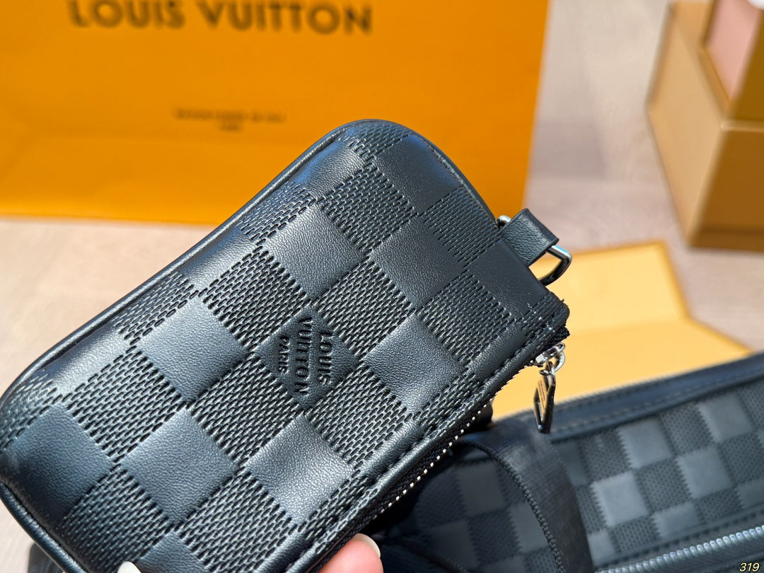 Louis Vuitton LV Trio Black Crossbody Bag Detachable 25x18cm