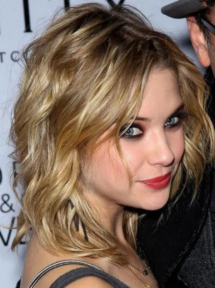 New Arrival  Ashley Benson Hairstyle Shoulder Length Wavy Lace Wig 100% Human Hair 12 Inches