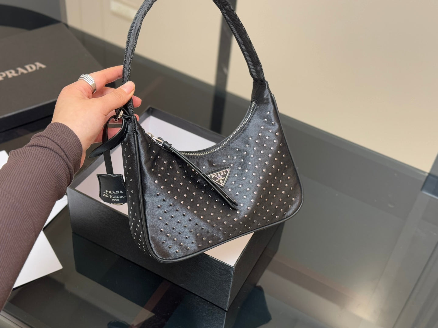 Prada Hobo Nylon Tote Bag Black