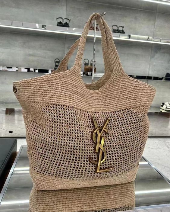 SAINT LAURENT YSL Raffia Icare Tote Bag