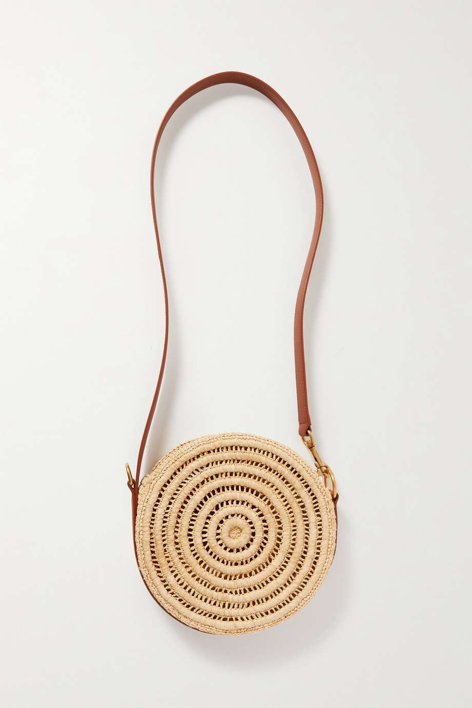 SAINT LAURENT Cassandre Round leather-trimmed raffia shoulder bag