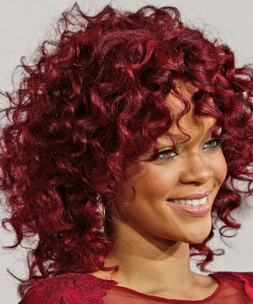 Rihanna's Hairstyle Red Medium Curly Capless Wig 150% Density 100% Human Hair 14 Inches