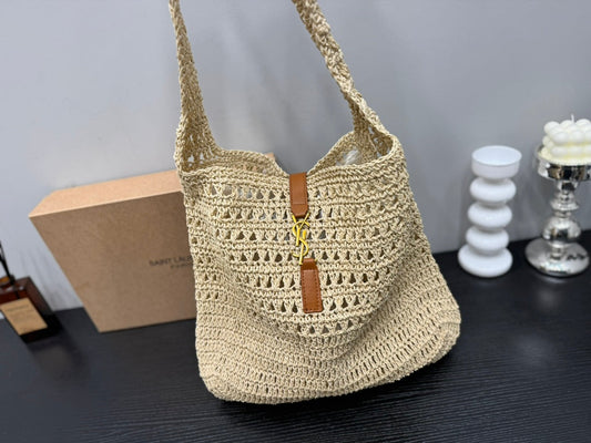 YSL SAINT LAURENT Raffia Tote Bag 30x32cm