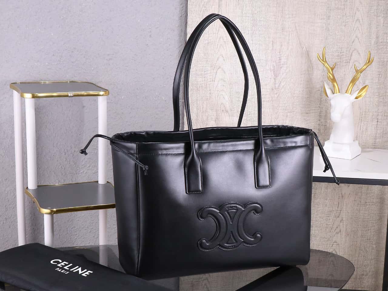 Celine cabas rawstring cuir triomphe in grained calfskin handbag