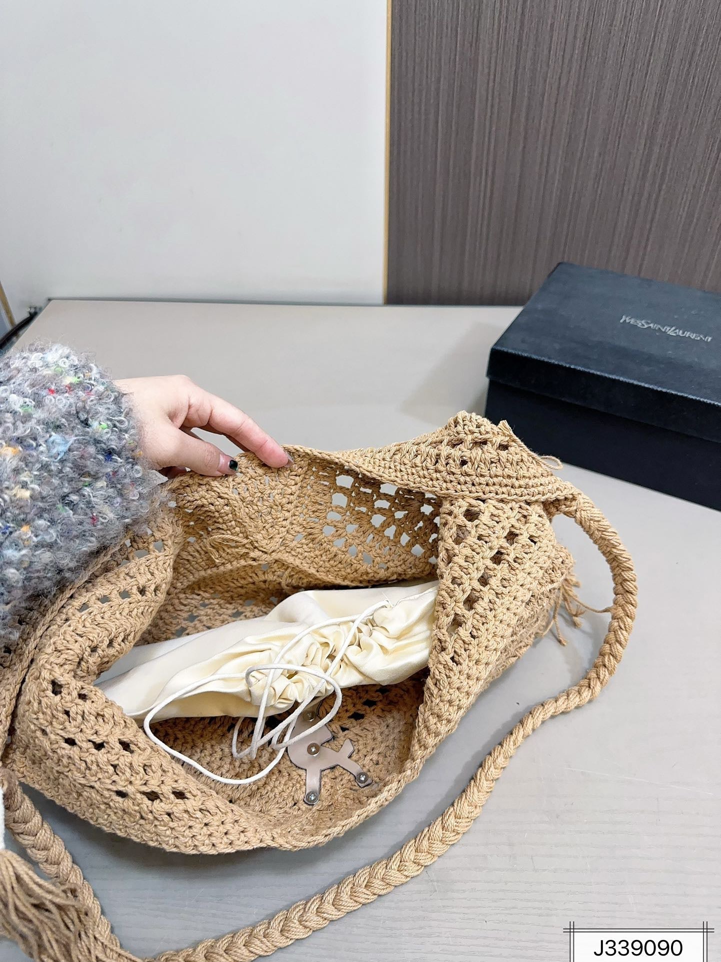 SAINT LAURENT YSL Raffia Tote Bag Beach Casual 37x22cm