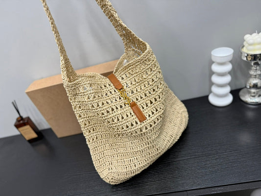 YSL SAINT LAURENT Raffia Tote Bag 30x32cm