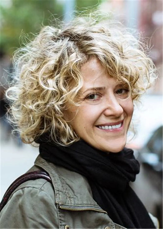 Short Pixie Hairstyle Synthetic Hair Kinky Curly Women Wigs