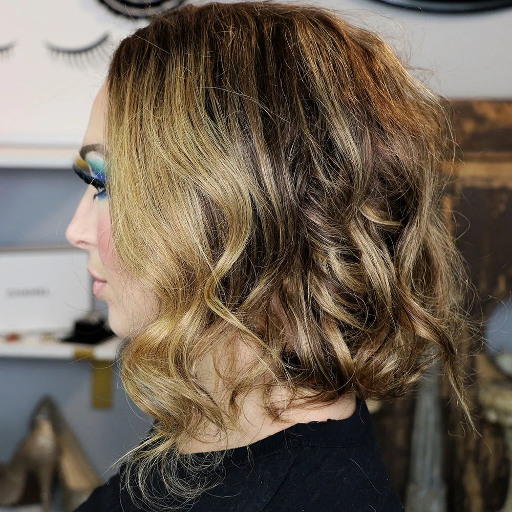 Bob Hairstyle Mixed Color Wavy Human Hair Lace Front Wigs 12 Inches