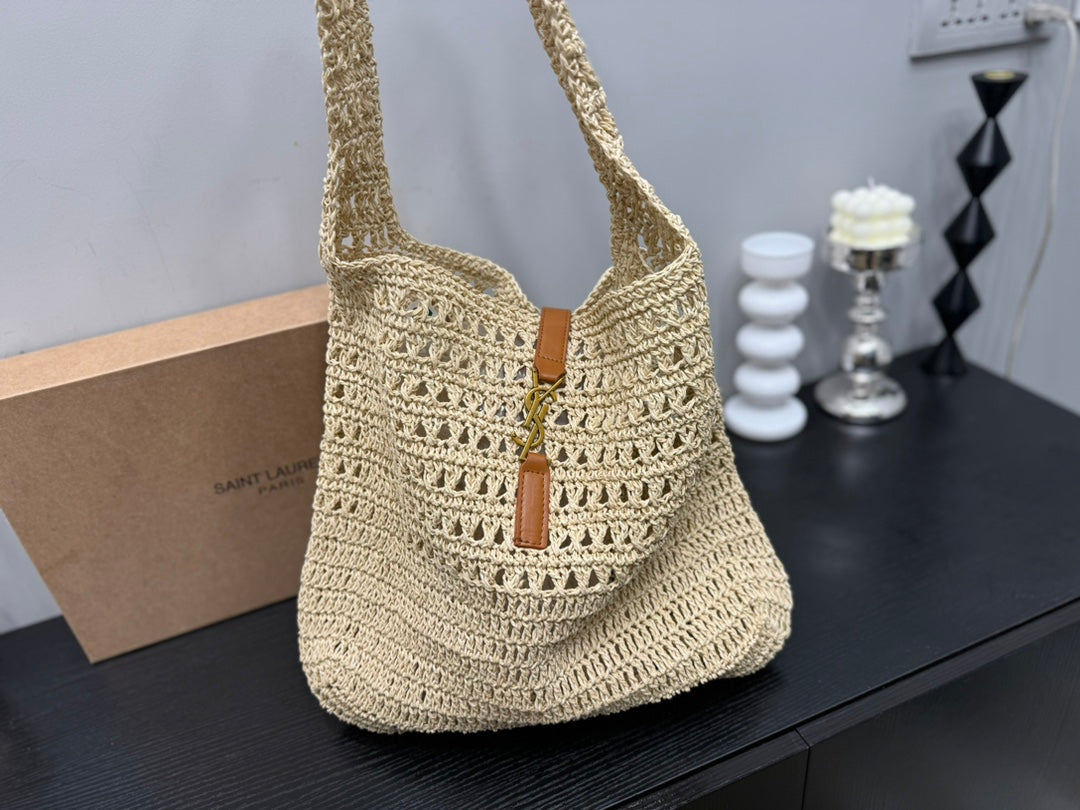 YSL SAINT LAURENT Raffia Tote Bag 30x32cm