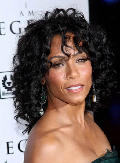 Graceful Fabulous Jada Pinkett Smith Long Curly Black 100% Human Hair Full Lace Wig 16 Inches