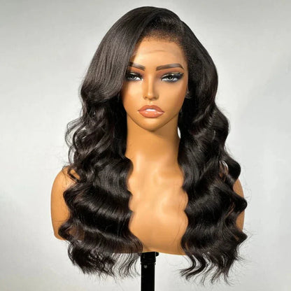 Elegant Natural Black Wavy C Part Wig