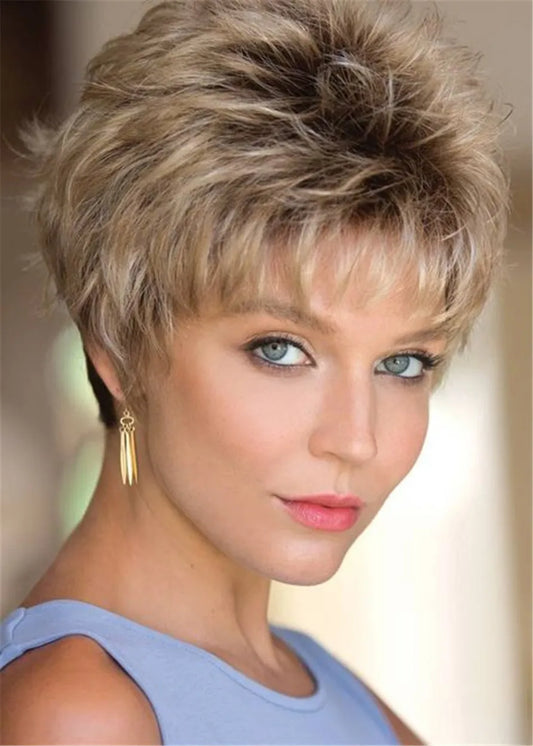 Pixie-Choppy Cut Synthetic Hair Short Straight Capless Women Wig