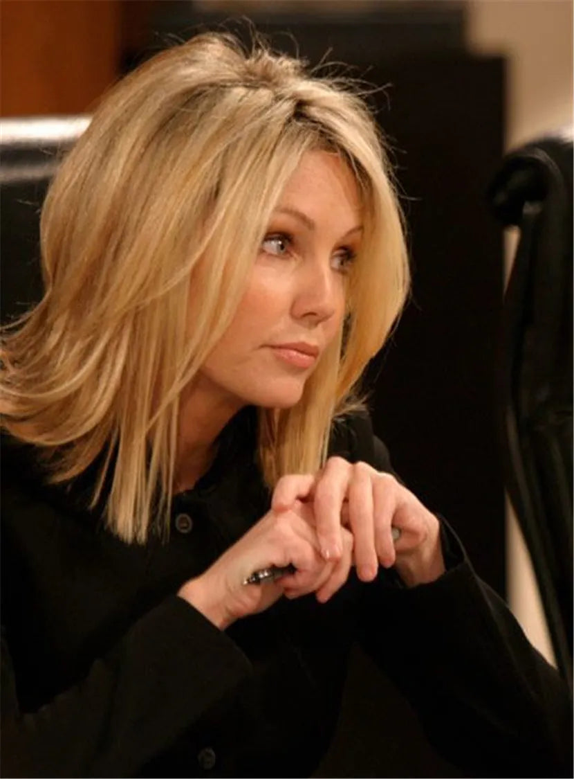 Locklear One Side Part Blonde Straight Layered Synthetic Hair Fringe Of Bangs Lace Front Wigs 14 Inches